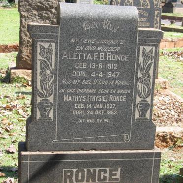 RONGE Aletta F.B. 1912-1947 :: RONGE Mathys 1937-1953