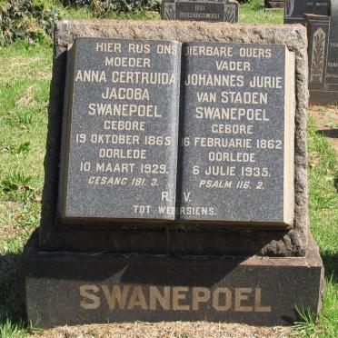 SWANEPOEL Johannes Jurie Van Staden 1862-1935 &amp; Anna Gertruida Jacoba 1895-1929