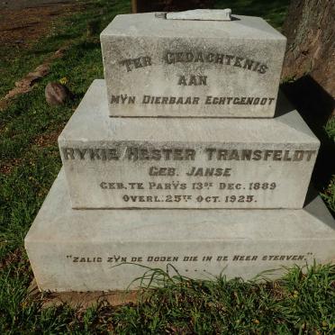 TRANSFELDT Rykie Hester nee JANSE 1889-1925