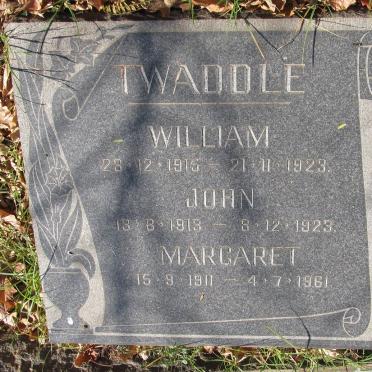 TWADDLE William 1915-1923 :: TWADDLE John 1913-1923 :: TWADDLE Margaret 1911-1961
