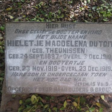 TOIT Hieletje Magdelena, du nee THEUNISSEN 1897-1919 :: DU TOIT Baba 1919-1919