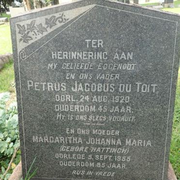 TOIT Petrus Jacobus, du -1920 &amp; Margaritha Johanna HATTINGH -1955