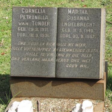 TONDER Cornelia Petronella, van 1931-1931 :: ENGELBRECHT Martha Susanna 1949-1957