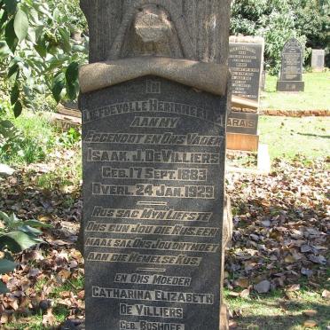 VILLIERS Isaak J., de 1883-1929 &amp; Catharina Elizabeth BOSHOFF 1892-1965