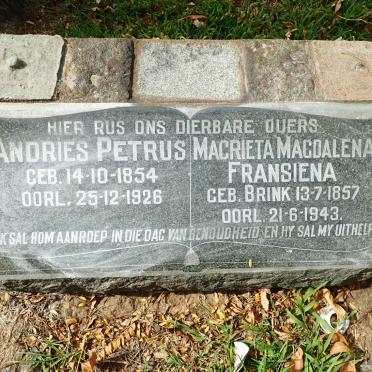 VORSTER Andries Petrus 1854-1926 &amp; Magrieta Magdalena Fransiena BRINK 1857-1943
