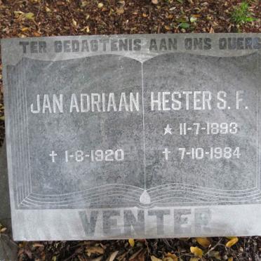 VENTER Jan Adriaan -1920 &amp; Hester S.F. 1893-1984