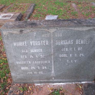 VORSTER Muriel voorheen LAUBSCHER nee BENDER 1892-1954 :: BENDER Servaas 1902-1924