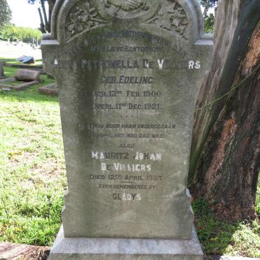 VILLIERS Mauritz Johan, de - 1937 &amp; Anna Petronella EDELING 1900-1921