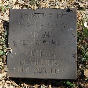 VILLIERS Letetia, de -1947 :: ADAMS Ivy Letetia -1984