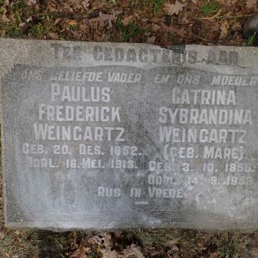 WEINGARTZ Paulus Frederick 1852-1913 &amp; Catrina Sybrandina MARE 1856-1953