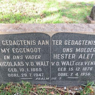 WALT Nicolaas, v.d. 1865-1947 &amp; Hester Aletta VENTER 1876-1956