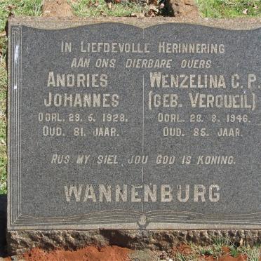 WANNENBURG Andries Johannes -1928 &amp; Wenzelina C.P. VERCUEIL -1946