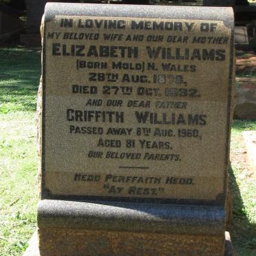 WILLIAMS Griffith -1960 &amp; Elizabeth MOLD 1878-1932