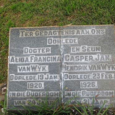 WYK Alida Francina, van -1920 :: VAN WYK Casper Jan Hendrik -1926
