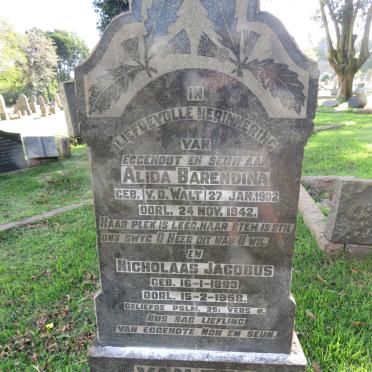 WESTHUIZEN Nicholaas Jacobus, van der  1893-1958 &amp;  Alida Barendina V.D.WALT 1902-1942