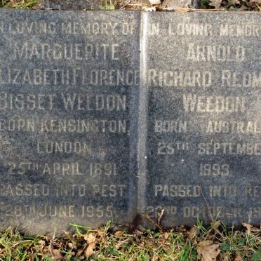 WEEDON Arnold Richard Redman 1893-1972 &amp; Marguerite Elizabeth Florence Bisset 1891-1955