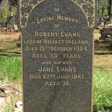EVANS Robert -1924 &amp; Jane -1947