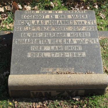 ZYL Nicholaas Johannes, van 1876-1938 &amp; Emmarentia Helena LAMBINON -1962