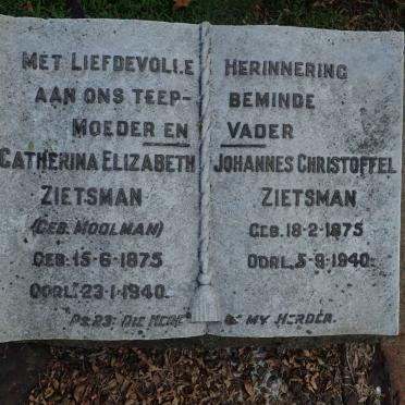 ZIETSMAN Johannes Christoffel 1875-1940 &amp; Catherina Elizabeth MOOLMAN 1875-1940