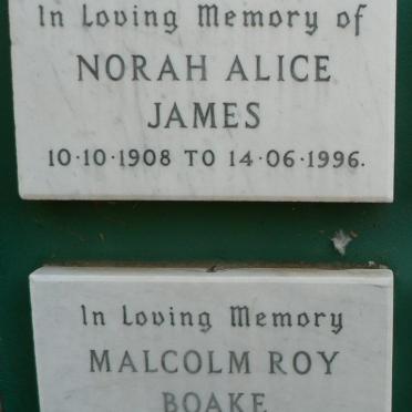 JAMES Norah Alice 1908-1996 :: BOAKE Malcolm Roy 1938-1996