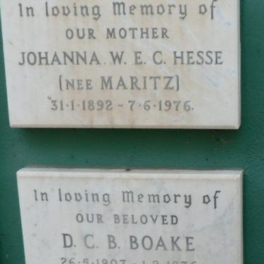HESSE Johanna W.E.C. nee MARITZ 1892-1976 :: BOAKE D.C.B. 1907-1976