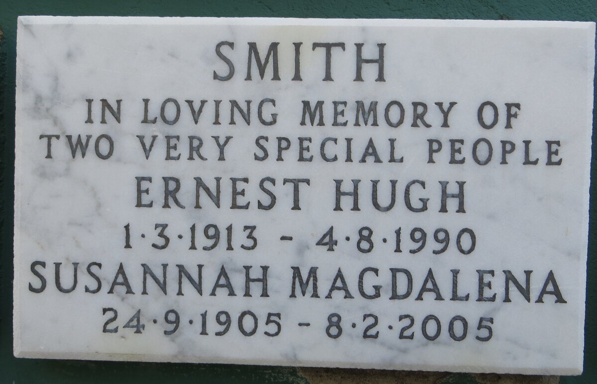 SMITH Ernest Hugh 1913-1990 &amp; Susannah Magdalena 1905-2005