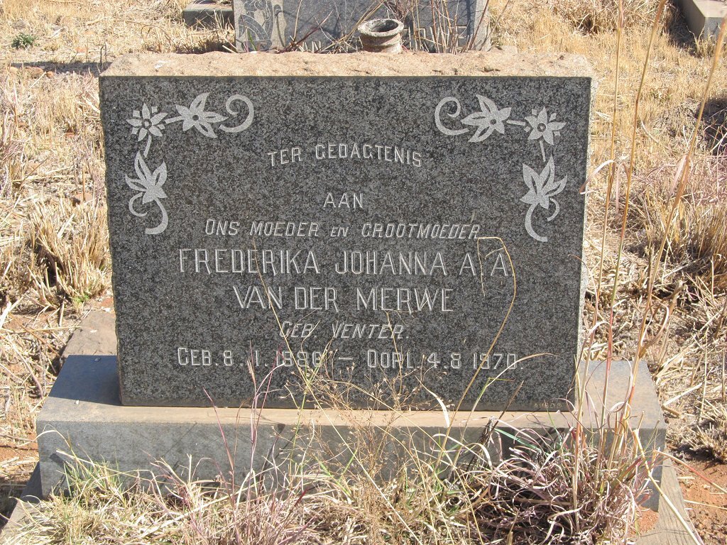 MERWE Frederika Johanna A.A., van der nee VENTER 1888-1970