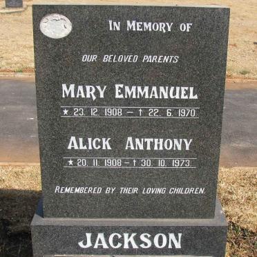 JACKSON Alick Anthony 1908-1973 &amp; Mary Emmanuel 1908-1970