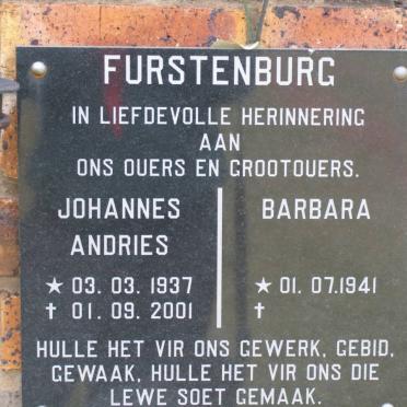 FURSTENBURG Johannes Andries 1937-2002 &amp; Barbara 1941-