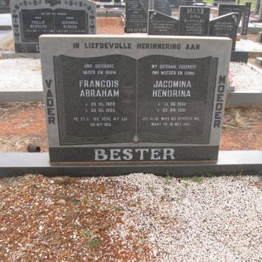 BESTER Francois Abraham 1928-1995 &amp; Jacomina Hendrina 1930-1991
