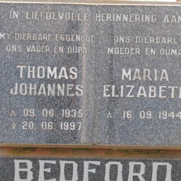 BEDFORD Thomas Johannes 1935-1997 &amp; Maria Elizabeth 1944-