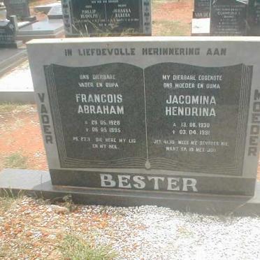 BESTER Francois Abraham 1928-1995 &amp; Jacomina Hendrina 1930-1991