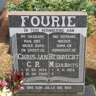 FOURIE Chrisjan C.R. 1924-2000 &amp; Heibrecht M. BRITS 1924-