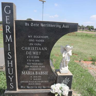 GERMISHUYS Christiaan De Wet 1929-1981 & Maria Babsie 1931-2015