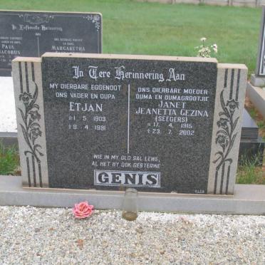 GENIS Etjan 1903-1981 &amp; Janet Jeanetta Gezina SEEGERS 1915-2002