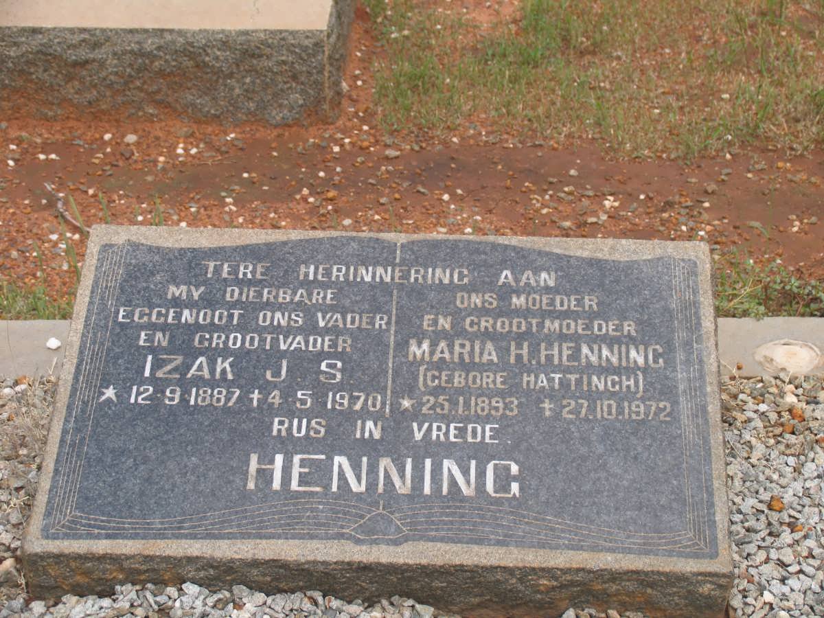 HENNING Izak J.S. 1887-1970 &amp; Maria H. HATTINGH 1893-1972