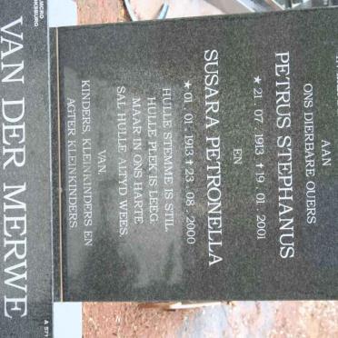MERWE Petrus Stephanus, van der 1913-2001 &amp; Susara Petronella 1913-2000