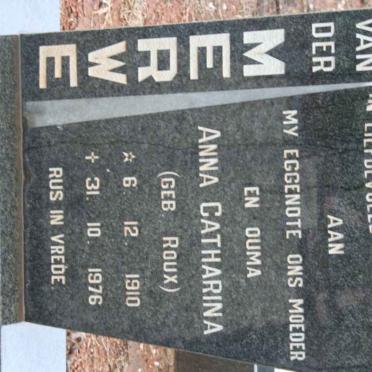 MERWE Anna Catharina, van der nee ROUX 1910-1976