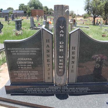 MERWE Johanna Christina, van der 1945-2013