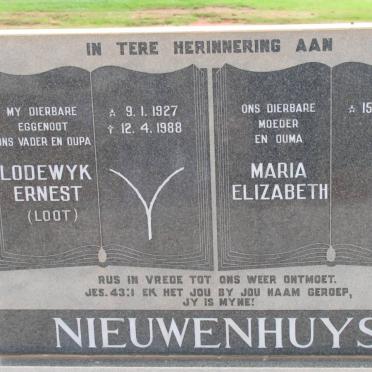NIEUWENHUYS Lodewyk Ernest 1927-1988 &amp; Maria Elizabeth 1931-