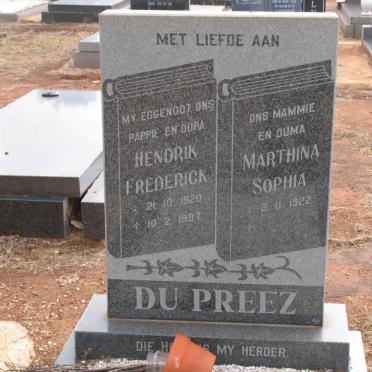 PREEZ Hendrik Frederick, du 1920-1997 Marthina Sophia 1922-