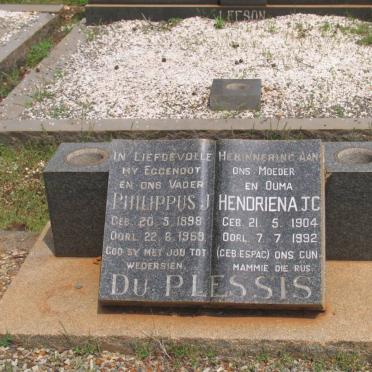 PLESSIS Philippus J.. du 1898-1969 &amp; Hendriena J.C. ESPAC 1904-1992