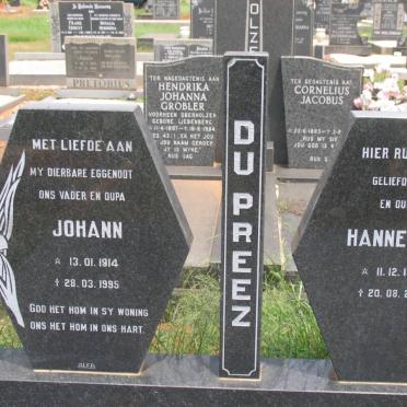 PREEZ  Johann, du 1914-1995 &amp; Hannetjie 1920-2003