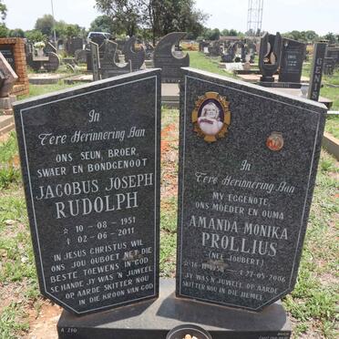 RUDOLPH Jacobus Joseph 1951-2011 & Amanda Monika voorheen PROLLIUS nee JOUBERT 1958-2006