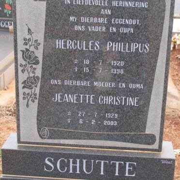 SCHUTTE Hercules Phillipus 1920-1998 &amp; Jeanette Christine 1929-2003