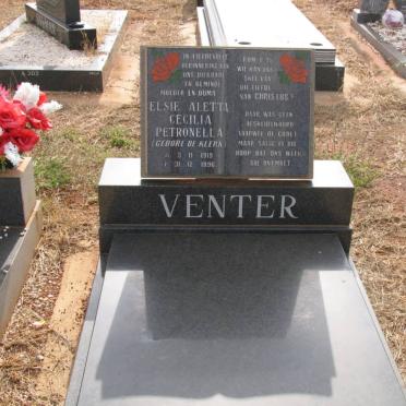 VENTER Elsie Aletta Cecilia Petronella nee De KLERK 1919-1996