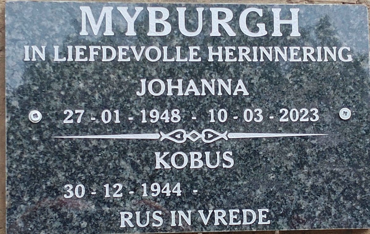 MYBURGH Kobus 1944- & Johanna 1948-2023