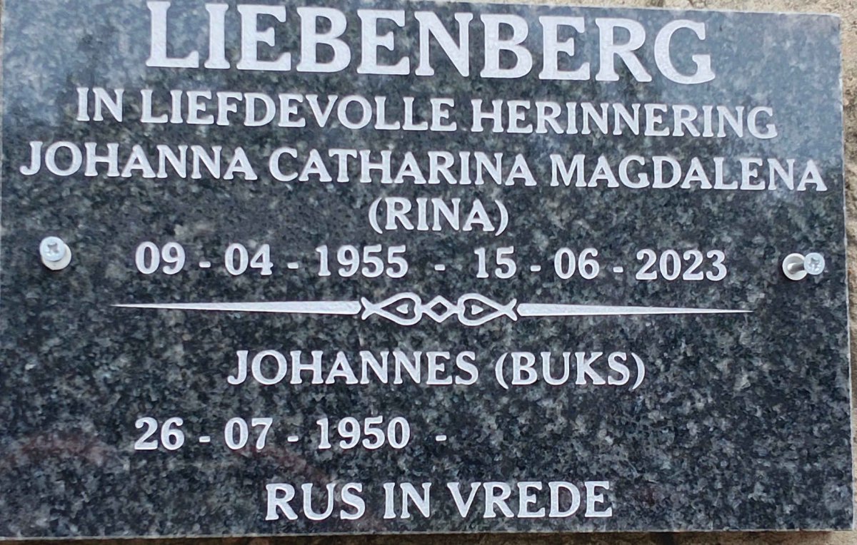 LIEBENBERG Johannes 1950- & Johanna Catharina Magdalena 1955-2023
