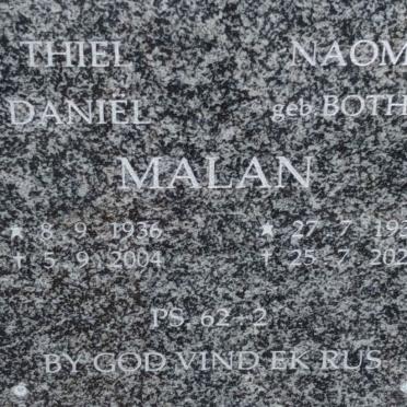 MALAN Thiel Daniel 1936-2004 & Naomi BOTHA 1938-2022