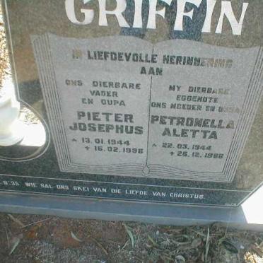 GRIFFIN Pieter Josephus 1944-1998 &amp; Petronella Aletta 1944-1988